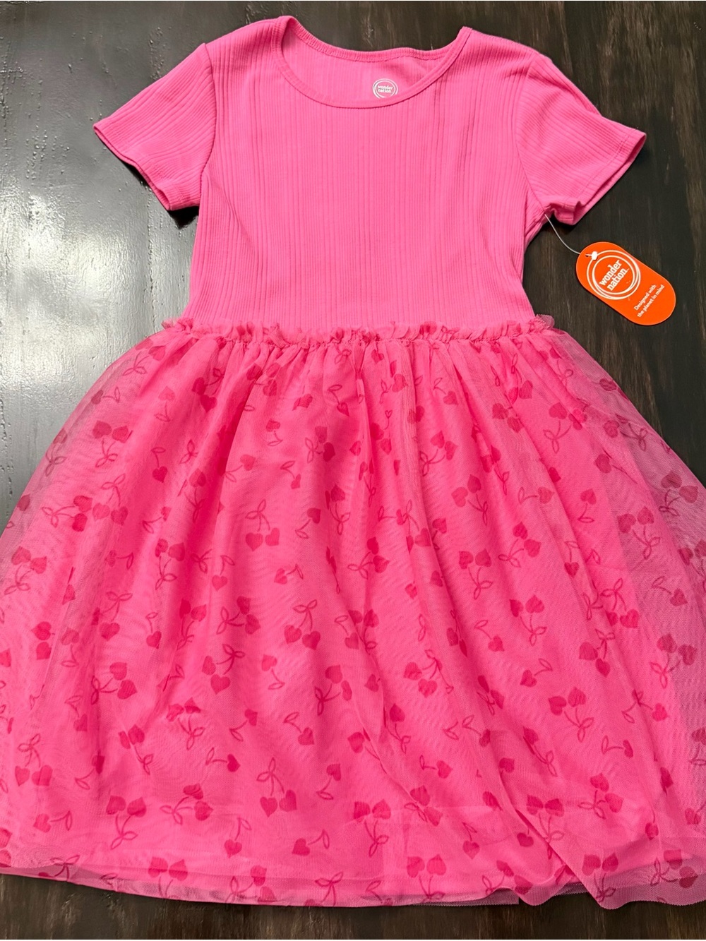 wonder nation Hot Pink Ribbed Top Tulle Skirt Dress